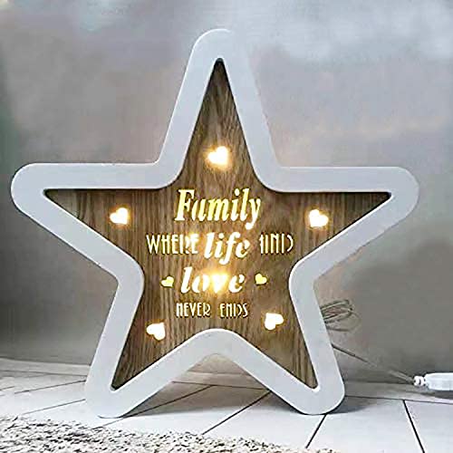 SHATCHI Wooden LED Light Up Star Shape Table Frame Love Plaque Standing Christmas Home Office Desktop Decorations
