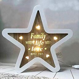 SHATCHI Wooden LED Light Up Star Shape Table Frame Love Plaque Standing Christmas Home Office Desktop Decorations