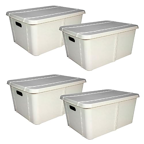 SP Berner 4x Life Story Storage Box with Lid Medium, 25 L, Light Grey
