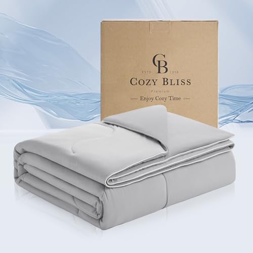 "Cozy Bliss Cooling Comforter Twin Size x Sorona?? Viscose Natural Fiber, Reversible Silky Smooth Cooling Blanket with Q-Max???0.45 for Hot Sleepers & Night Sweats, Cool Grey, 68""x90"""