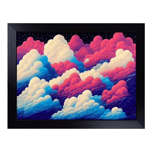 Lap Tray with Bean Bag Cushion, Fluffy Clouds - Handmade in the UK, Raised Wooden Edge, Padded Cushion, Heat-Resistant Wipe-Clean Surface, for Meals, Laptops and Crafts