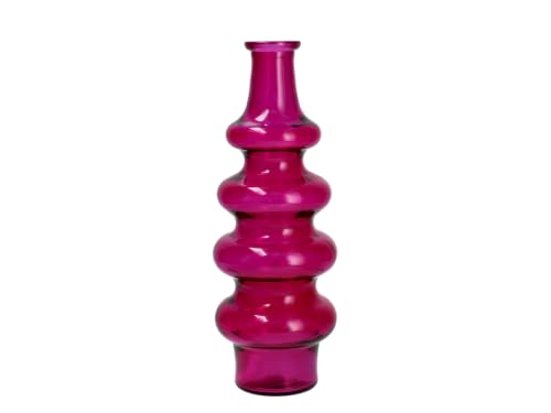 H&H Recycled Glass Vase Moulded Fuchsia 40cm - Tall Decorative Vase for Fresh, Dried Flowers, Ornamental Branches and Elegant Home Decor