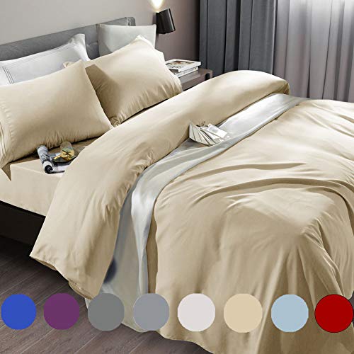 SONORO KATE Bed Sheet Set Super Soft Microfiber 1800 Thread Count Egyptian Sheets Fit 18-24 Inch Deep Pocket Mattress Wrinkle and Hypoallergenic (Beige, King)