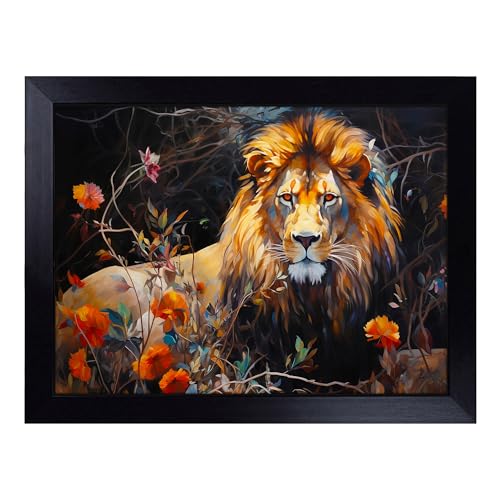 Lap Tray with Bean Bag Cushion, Lion Contemporary - Handmade in the UK, Raised Wooden Edge, Padded Cushion, Heat-Resistant Wipe-Clean Surface, for Meals, Laptops and Crafts