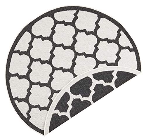 NORTHRUGS Indoor and Outdoor Rug Palermo Round Diameter 140 cm Weatherproof Modern Graphic Design Runner for Balcony Patio Garden Conservatory Living Room Waterproof in Black Cream