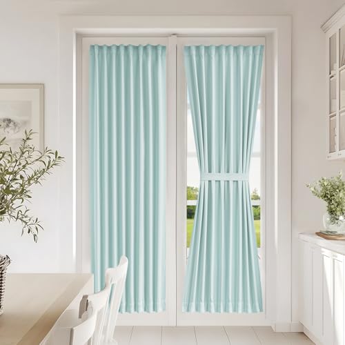 Vatge French Door Curtain Front Door Curtains for Glass Window,Sidelight Curtains for Front Door, 1 Panel, W25 x L72, Aqua
