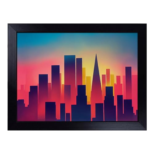 Lap Tray with Bean Bag Cushion, Compelling City Skyline Architecture - Handmade in the UK, Raised Wooden Edge, Padded Cushion, Heat-Resistant Wipe-Clean Surface, for Meals, Laptops and Crafts