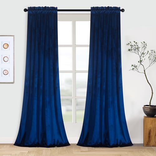"Roslyn Velvet Tab Top Curtains, Navy Blue, 52"" Wx96L (2 Panels)"
