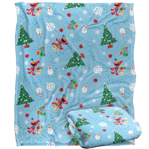 Sesame Street Holiday Footprints In The Snow Pattern Silky Touch Super Soft Throw Blanket 152 X 127 Cm