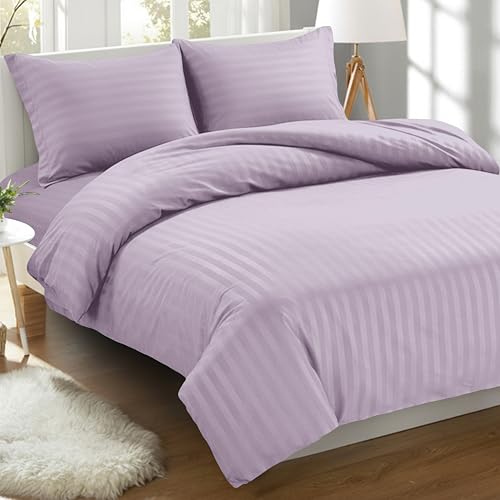 Elegant Comfort Best, Softest, Coziest 3-Piece Duvet Cover Sets! - 1500 Premier Hotel Quality Luxurious Wrinkle Resistant 3-Piece Damask Stripe Duvet Cover Set, Full/Queen, Lavender/Lilac