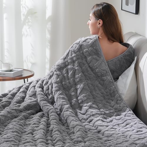 Drewin Weighted Blanket Twin Size for Adults 10lbs,Grey,48 x 72 inches - Great for Sleep Natural and Relaxing???Soft Jacquard Sherpa with Glass Beads???Cozy Heavy Throw Blankets???Machine Washable