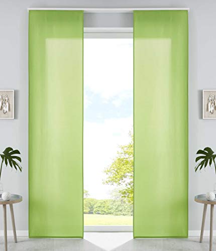 Gardinenbox 85600N2 Set of 2 Sliding Curtains, Panel Curtains, Microfibre Curtains, HxW, 245 x 60 cm, Apple Green, Matte Panel Carrier, Weighted Bars