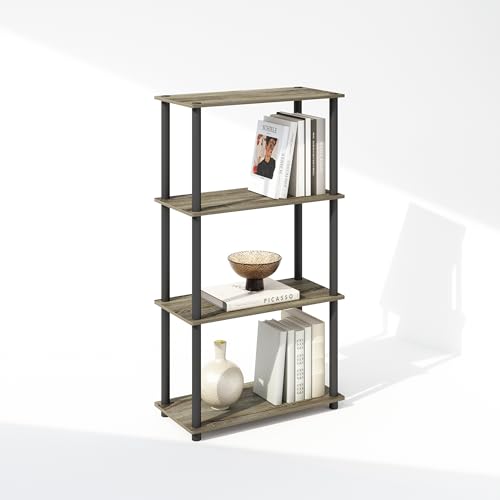 Furinno TURN-N-TUBE Book Shelf, 4-Tier Bookshelf, Bookcase with Multipurpose Compact Display Rack, 29.46 x 59.94 x 109.73 cm, for Living Room, Bedroom, Home Office, French Oak/Black