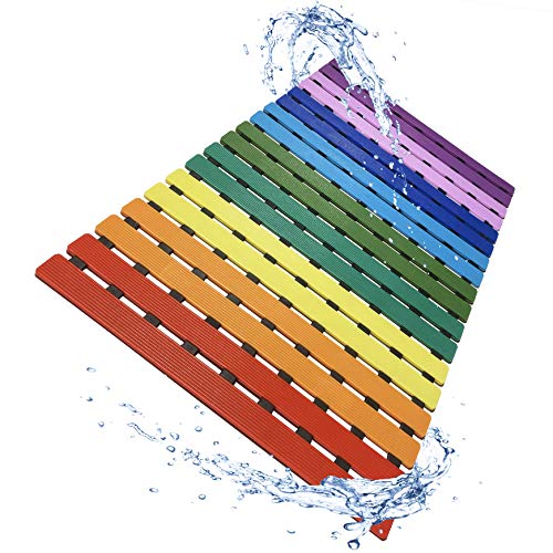 LuxurYou Non Slip Bathtub Mat - Double-Layered Shower Floor Mat with Suction Cups - EZ-Dry Construction - Non-Toxic, BPA, Latex, Phthalate, PVC Free (Rainbow)