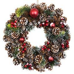 GreenBrokers Premium Quality Christmas Hanging Wreath 37cm - Festive Pine Cone Display with White Frosting White