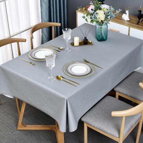 TruDelve Plastic Table Cloth for Rectangle Tables Grey Vinyl Tablecloth Waterproof Wipeable Oilcloth Table Cloths for Parties Dining Table Cover (54'' x 72'', Pure Gray)