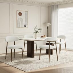 Dining Chairs Set of 4, Upholstered Dining Room Chairs with Ergonomic Curved Backrest, Metal Frame Kitchen Chairs, Modern Fabric Accent Chairs for Dining Room, Kitchen, Living Room, Bedroom,Beige