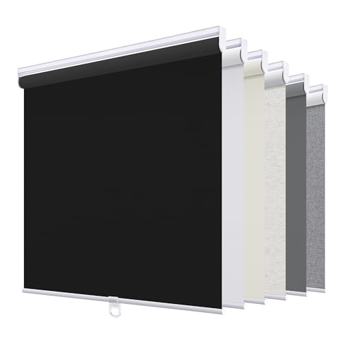 "Sunoff Blackout Roller Shades Blinds Cordless for Windows Pull Down Room Darkening Door Blinds with Thermal Insulated Easy to Install for Living Room,Bedroom,Home,Office Bathroom Black 23"" W x 72"" H"