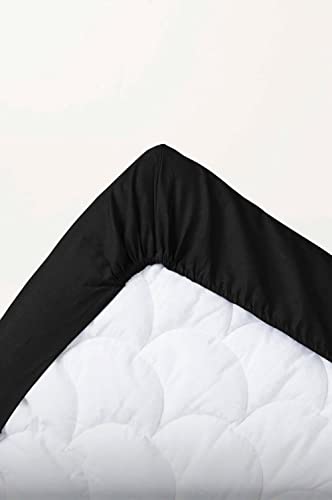 Jotex Zack Fitted Sheet Organic Cotton GOTS Certified Fitted Sheet with Elastic Band - Black, 140 x 200 cm