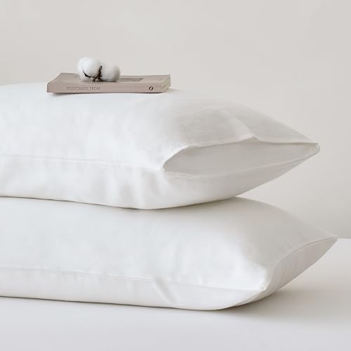 JELLYMONI Cream White 100% Washed Cotton King Pillowcases Set, 2 Pack Soft Breathable Pillow Covers with Envelope Closure(Pillows are not Included)