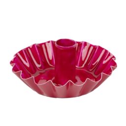 Scalloped Pink Metal Dinner Candle Holder - Handmade in India with Enamel Finish - Elegant Table Decor - Versatile Use for Dinner Ambiance and Year-Round Mantlepiece Style Made by Talking Tables