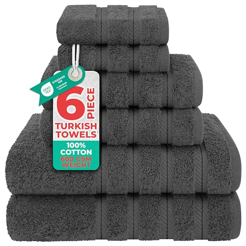 American Soft Linen Luxury 6 Piece Towel Set, 2 Bath Towels 2 Hand Towels 2 Washcloths, 100% Turkish Cotton Towels for Bathroom, Gray Towel Sets