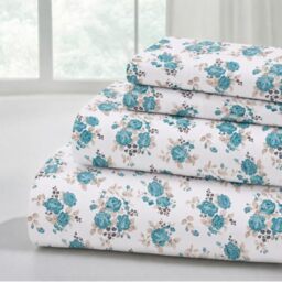 Modern Threads Soft Microfiber Printed Sheets - Luxurious Microfiber Bed Sheets - Includes Flat Sheet, Fitted Sheet with Deep Pockets, & Pillowcases Forever Roses Queen