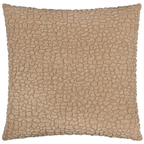Yard furn Pebble Feather Filled Cushion – Textured Chenille Linen Reverse Neutral Decorative Pillow (Stone – 45x45cm)