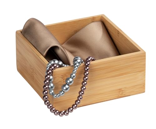 WENKO Terra Bamboo Organiser Box with 3 Compartments - Storage Box, Bathroom Basket, Bamboo, brown, Bambus mit Deckel S