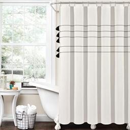 "Lush Decor Farmhouse Boho Stripe Woven Tassel Yarn Dyed Cotton Shower Curtain, 72"" x 72"", Ivory"