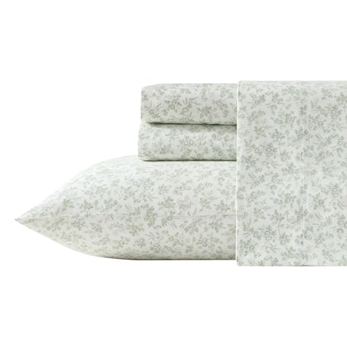 Laura Ashley ??? King Sheet Set, Ultra-Soft Bed Sheets with a Naturally Silky Smooth Cotton Sateen, Deep Pockets, Floral Bedding with Matching Fitted Sheet & Pillowcases (Floral Toile Green)