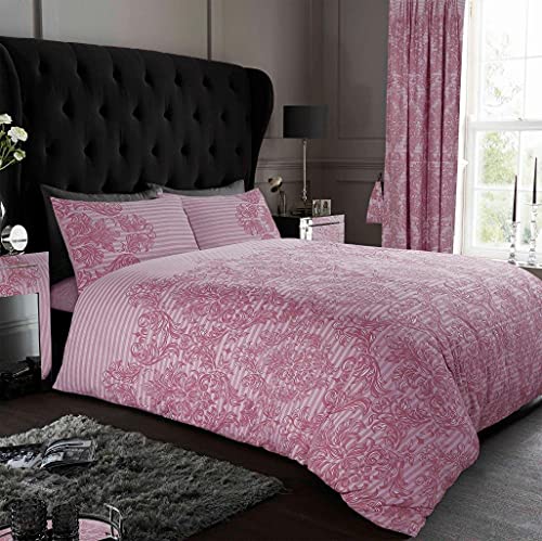 GC GAVENO CAVAILIA Empire Damask Duvet Cover, Soft & Cosy Floral Bedding, Luxury Reversible Paisley Printed Quilt Set, Double, Blush Pink