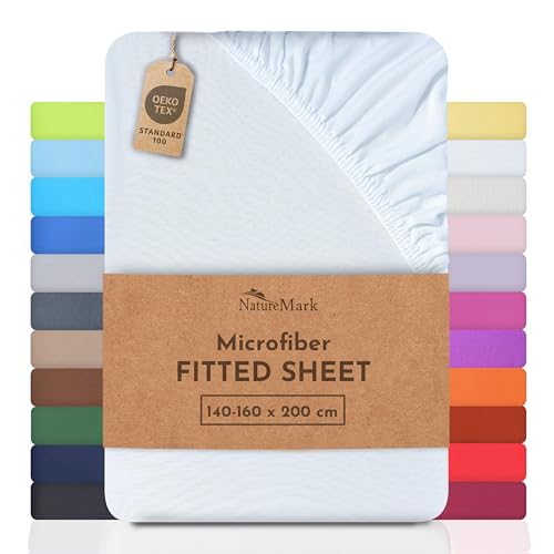 NatureMark Microfiber Fitted Sheet – Soft, Breathable & Comfortable – With Elastic Band – 140 x 200 cm – White