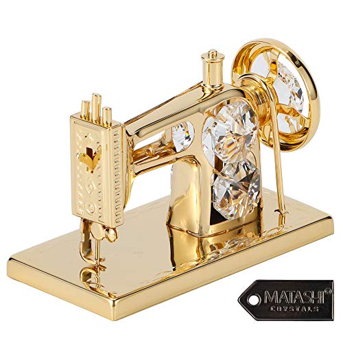 Matashi 24K Gold Plated Crystal Studded Sewing Machine Ornament