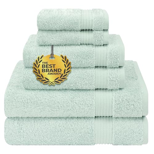 Cotton Paradise 6 Piece Towel Set, 100% Turkish Cotton, Soft Absorbent Towels for Bathroom, 2 Bath Towels, 2 Hand Towels, 2 Washcloths, Mint Towel Set