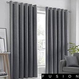 Fusion Strata Woven Eyelet Lined Curtains, Charcoal, 90 x 108 Inch