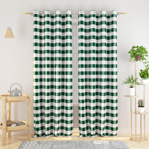 Natus Weaver Buffalo Check Curtains 95 inches Long Cotton Gingham Plaid Kitchen Window Curtain Panels Living Room Checker Drapes Bedroom Grommet Top Window Treatment 2 Panels Dark Green and White