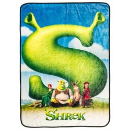 "Silver Buffalo Shrek Movie Poster Featuring Donkey, Princess Fiona, and Lord Farquaad 45"" x 60"" Fleece Throw, Soft and Cozy Blanket, 250 GSM"