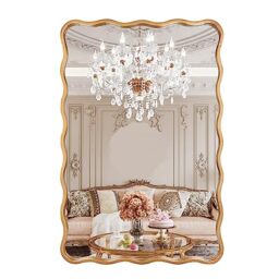 Varsoul 24 * 36 Inch Gold Ripple Rectangle Bathroom Mirror Wall Mounted Large Modern Countryside Suitable for Washroom, Bedroom, Living Room, Entryway