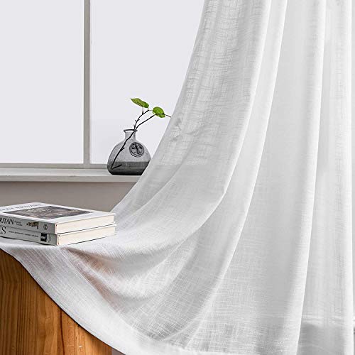 Carvapet CUBE-R-WT-140245 White Transparent Curtains in Linen Look for Living Room Bedroom Set of 2 245 x 140 cm