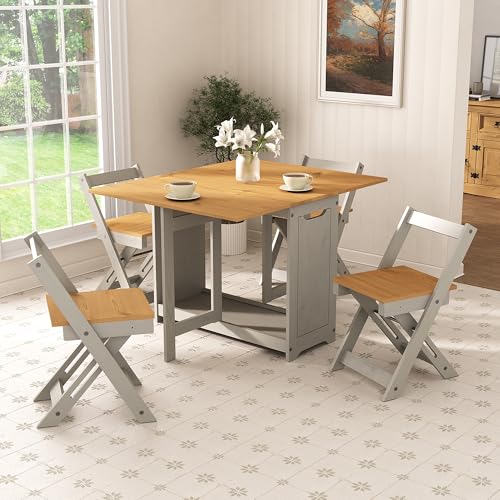 Mews Corona Butterfly Santos Grey Dining Set 4 Seat Folding Drop Leaf Table with Chairs Solid Mexican Pine