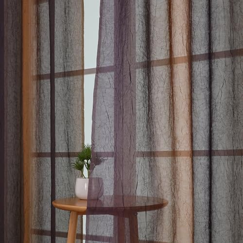 "OWENIE Ombre Sheer Curtains for Bedroom Living Room 108 Inches Long 2 Panels - Gradient Light Filtering Crinkle Crushed Semi Sheer Printed Window Curtain Panels, (50"" W x 108"" L, Purple/Gold)"