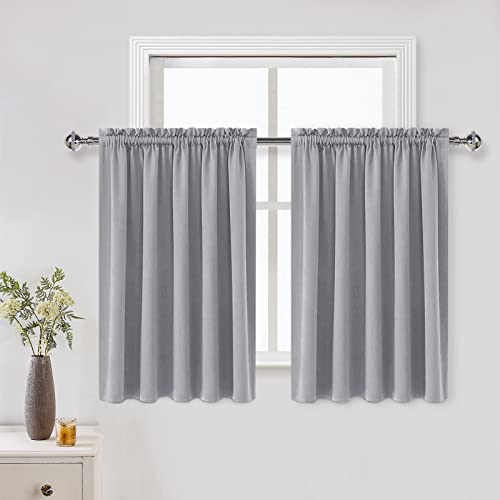 DWCN Silver Grey Short Blackout Curtains for Bedroom, Thermal Insulated Energy Saving Room Darkening Curtains for Living Room (W60 x L36 inch, Set of 2 Panels, Top of Rod Pocket)