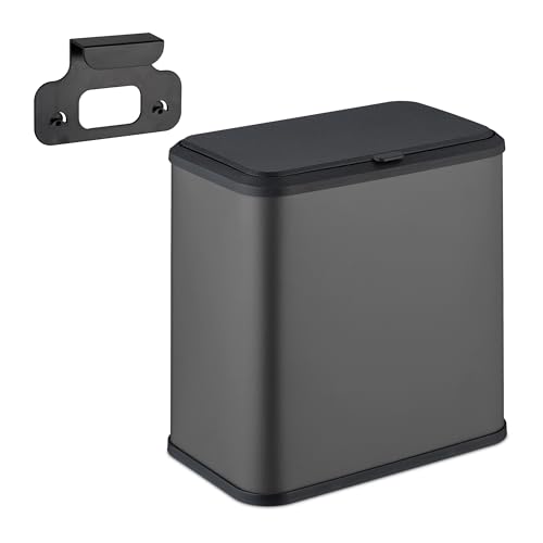 Relaxdays Hanging Rubbish Bin, 5L, Waste Container for Cupboard, Kitchen & Bathroom, Metal & Plastic, Rectangular, Grey