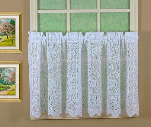 "Today's Curtain Hopewell Premium Lace Tier 36"", White, 58W x 36L"