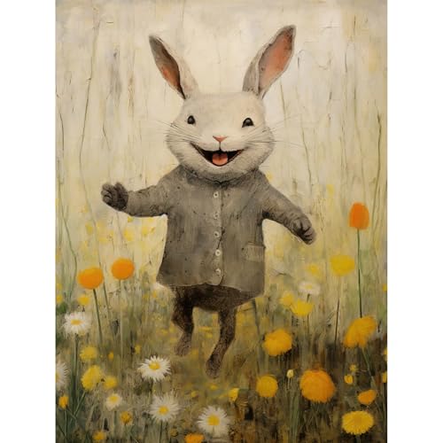 Artery8 Raincoat Rabbit Happy Bunny Flower Meadow Kids Girls Bedroom Nursery Artwork Extra Large XL Wall Art Poster Print