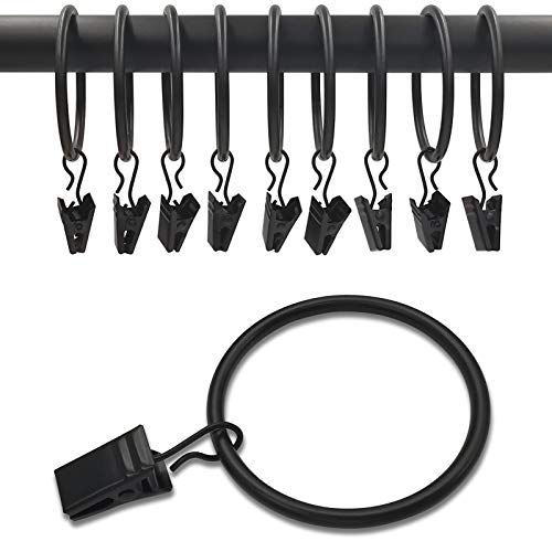 WeeksEight 40 Pack Black Curtain Rings with Clips, Curtain Hooks Hangers Clip Rings for Hanging Drapes Bows Hat, Drapery Rings 1.77 in I D, Fits up to 1.5 in Diameter Curtain Rod.