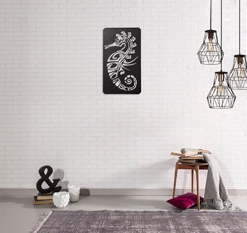 Metal Decor-Wall Decor Geometric Design Metal Seahorse. Black.