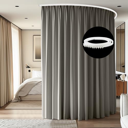 cbsroro Room Divider Ceiling Mounted Curtains Track Sets Extra Wide Blackout Curtain Flexible Tracks for Bedroom Privacy Partition Separator, 1 Panel Light Grey Drape and White Rail, W10 x H9ft