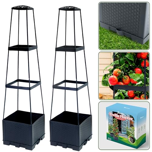 "Biotolot 2 Packs 44.8"" Tomato Planter Box with Trellis-Self Watering Tomato Cage with Trapezoidal Trellis Climbing Plants in Patio Garden Indoor Outdoor"